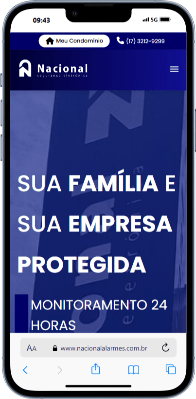 Site da Nacional Alarmes, empresa de segurança
